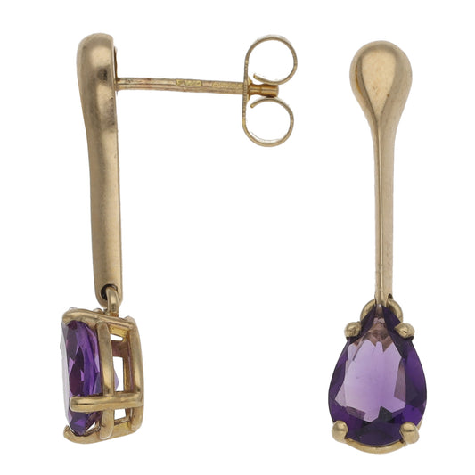 9ct Gold Amethyst Drop Earrings