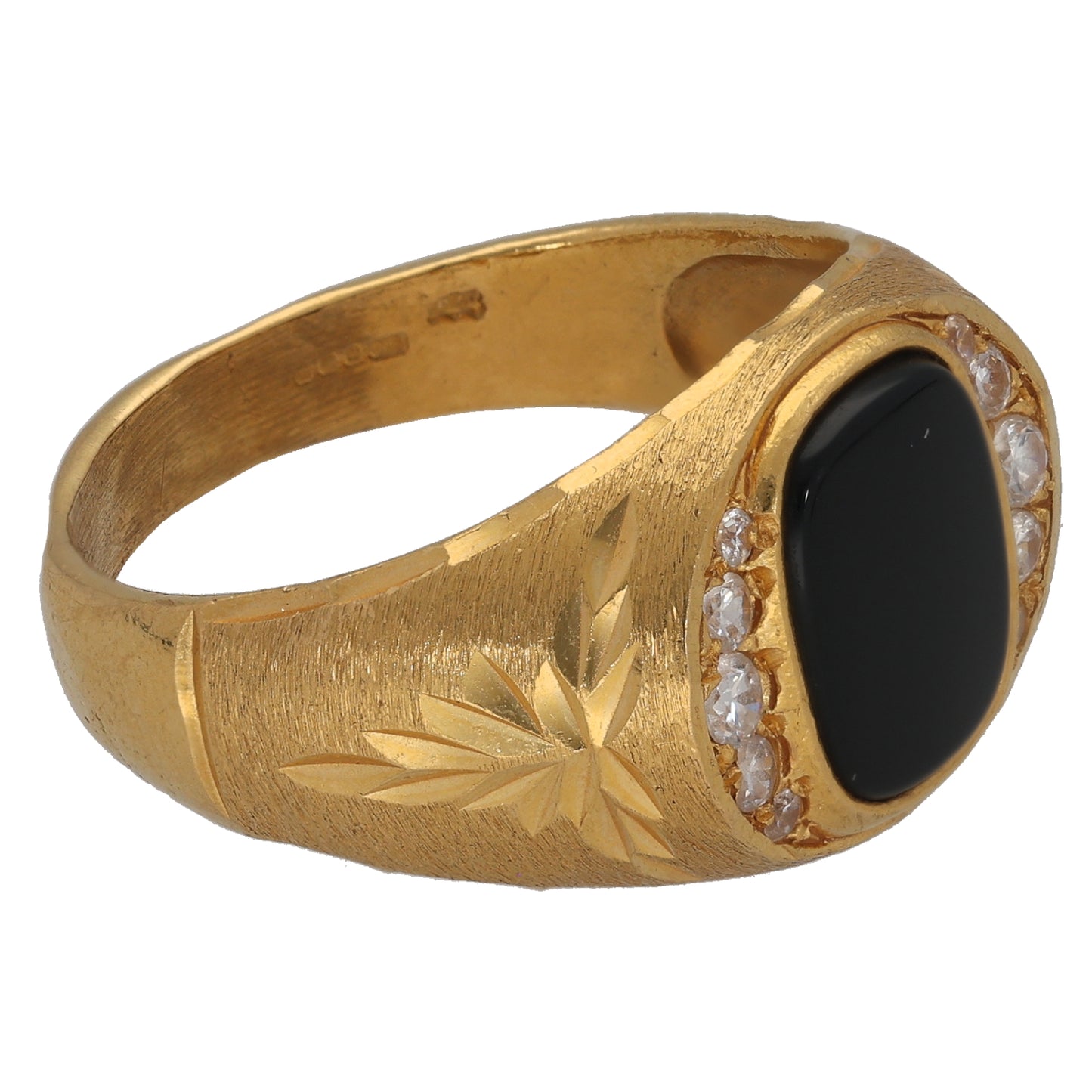 22ct Gold Onyx & Cubic Zirconia Signet Ring Size Y
