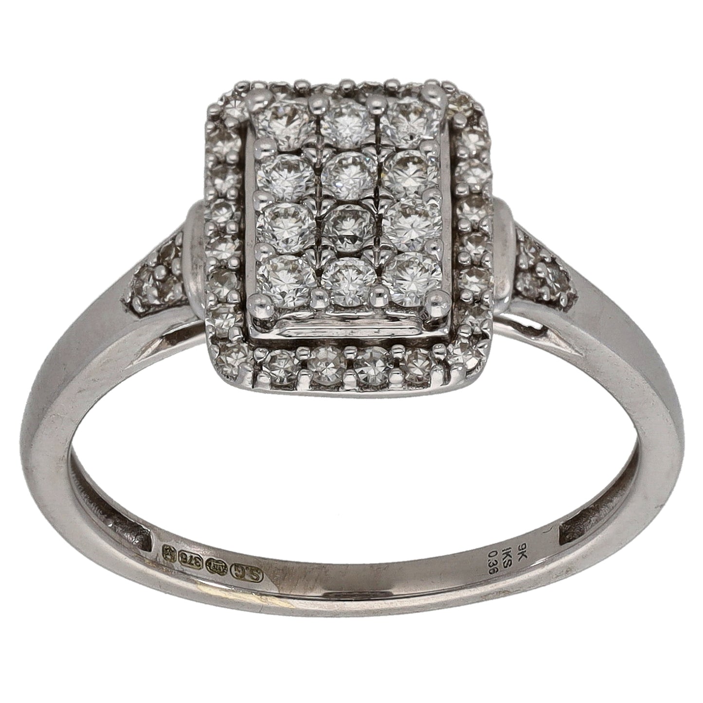 9ct White Gold 0.36ct Diamond Cluster Ring Size M