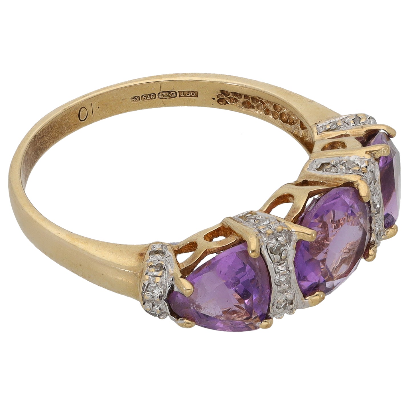 9ct Gold Amethyst & 0.05ct Diamond Dress/Cocktail Ring Size O