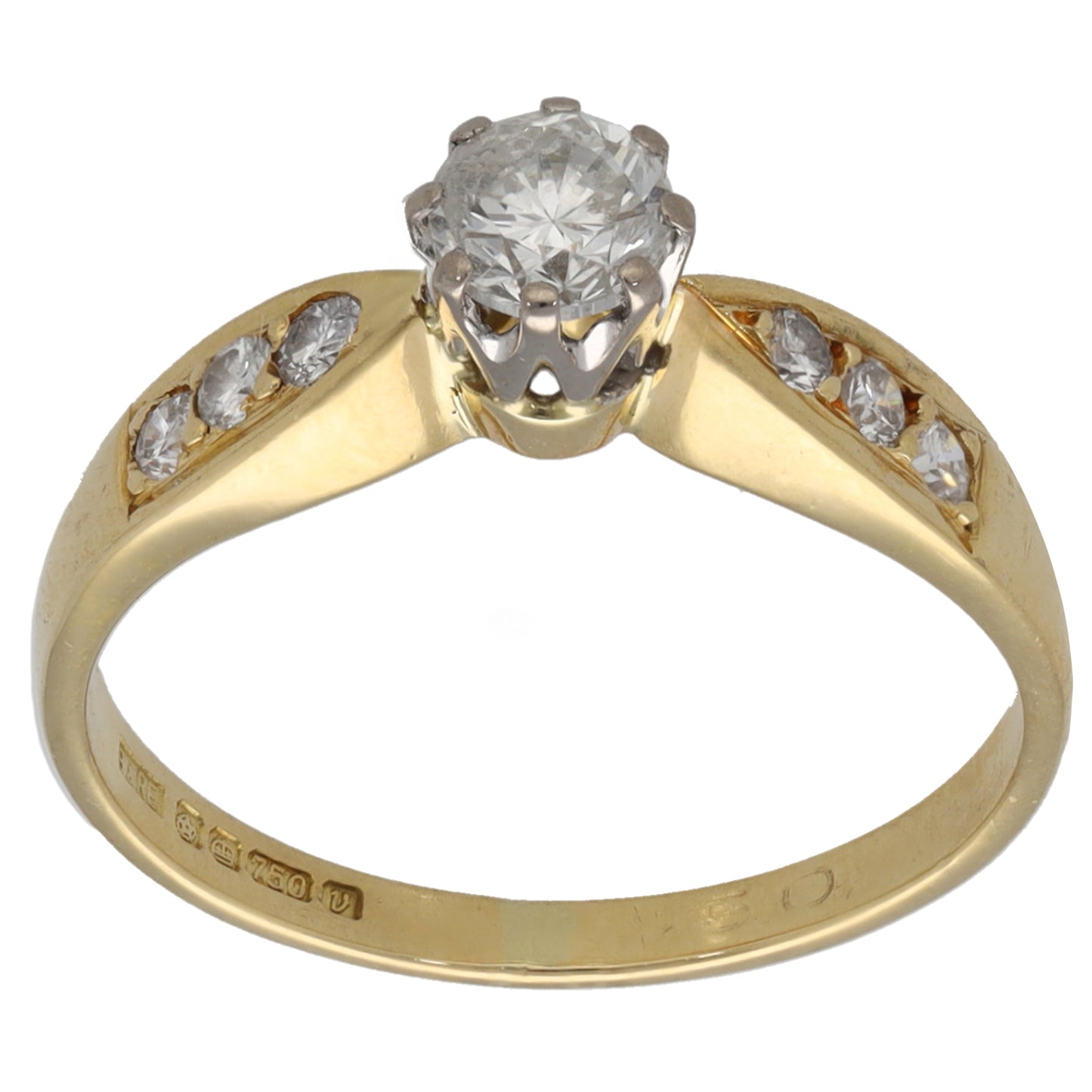 18ct Gold 0.42ct Diamond Solitaire Ring With Accents Size M