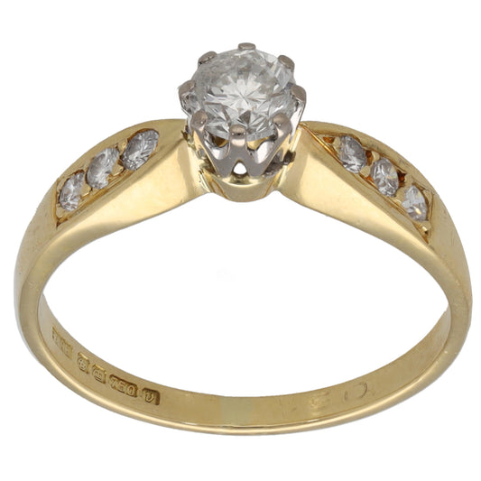 18ct Gold 0.42ct Diamond Solitaire Ring With Accents Size M