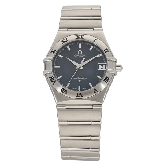 Stainless steel Omega Constellation 1512.40.00 wristwatch with dark blue dial and roman numerals