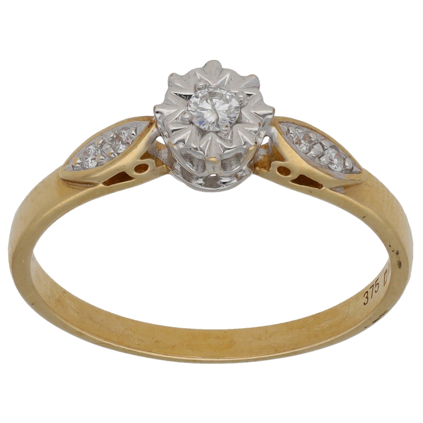 9ct Gold 0.10ct Diamond Solitaire Ring With Accent Stones Size O