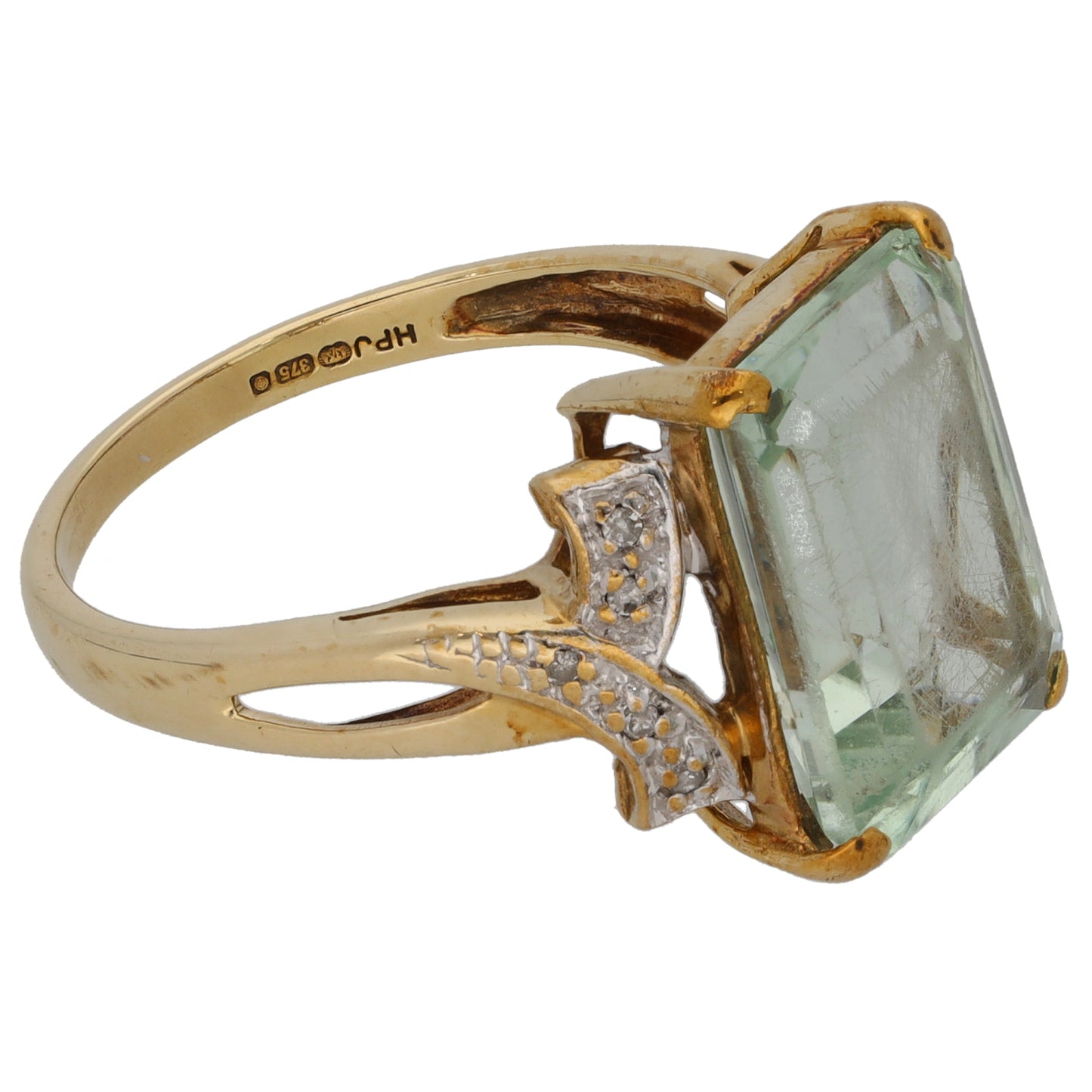 9ct Gold Quartz & 0.05ct Diamond Dress/Cocktail Ring Size Q