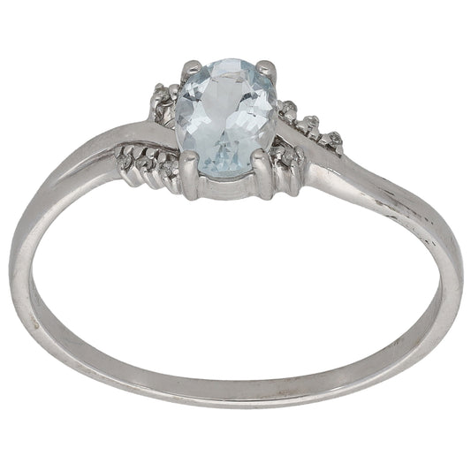 9ct White Gold 0.04ct Diamond & Aquamarine Dress/Cocktail Ring Size Y