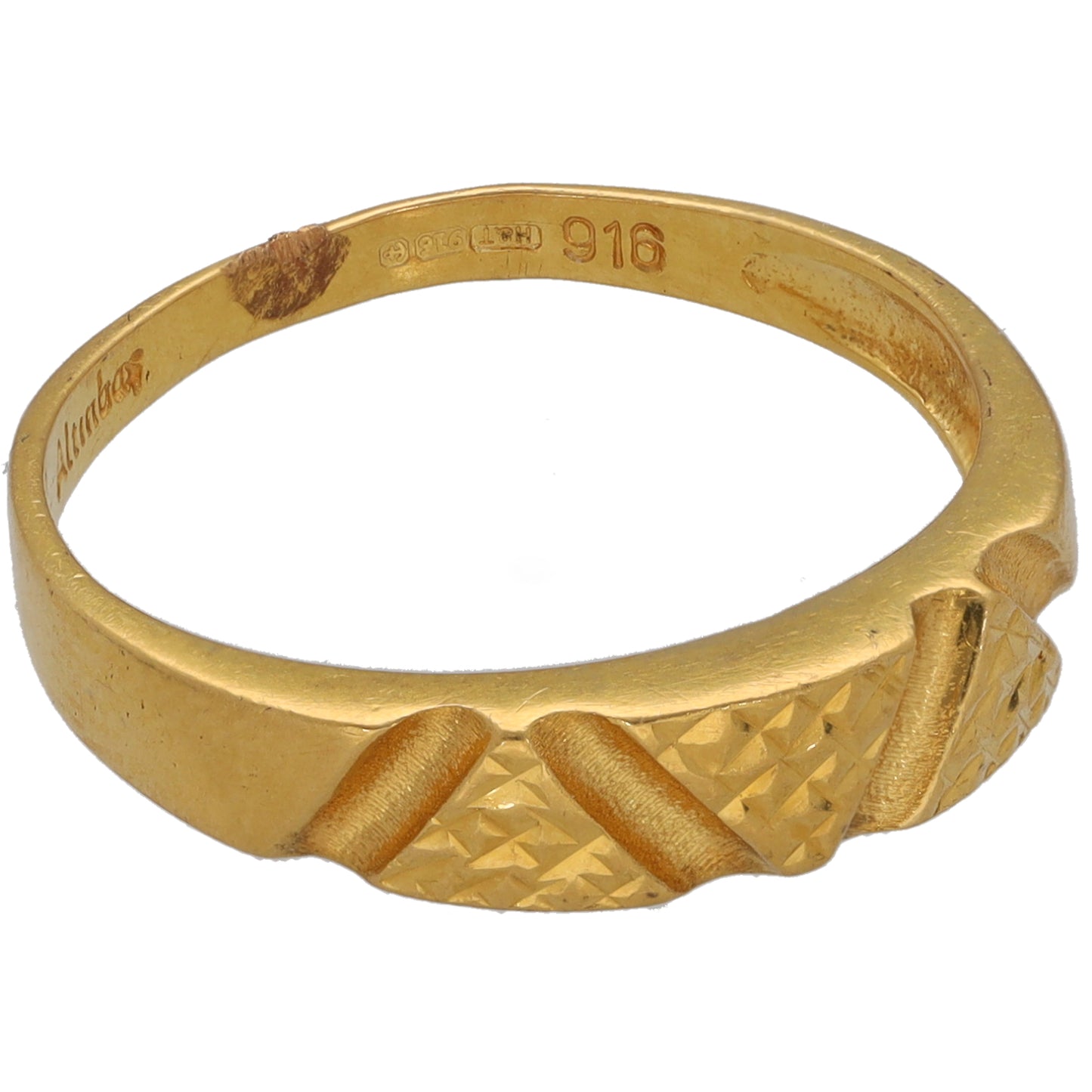 Gold-tone alternative ring with inside 916 marking and textured band design