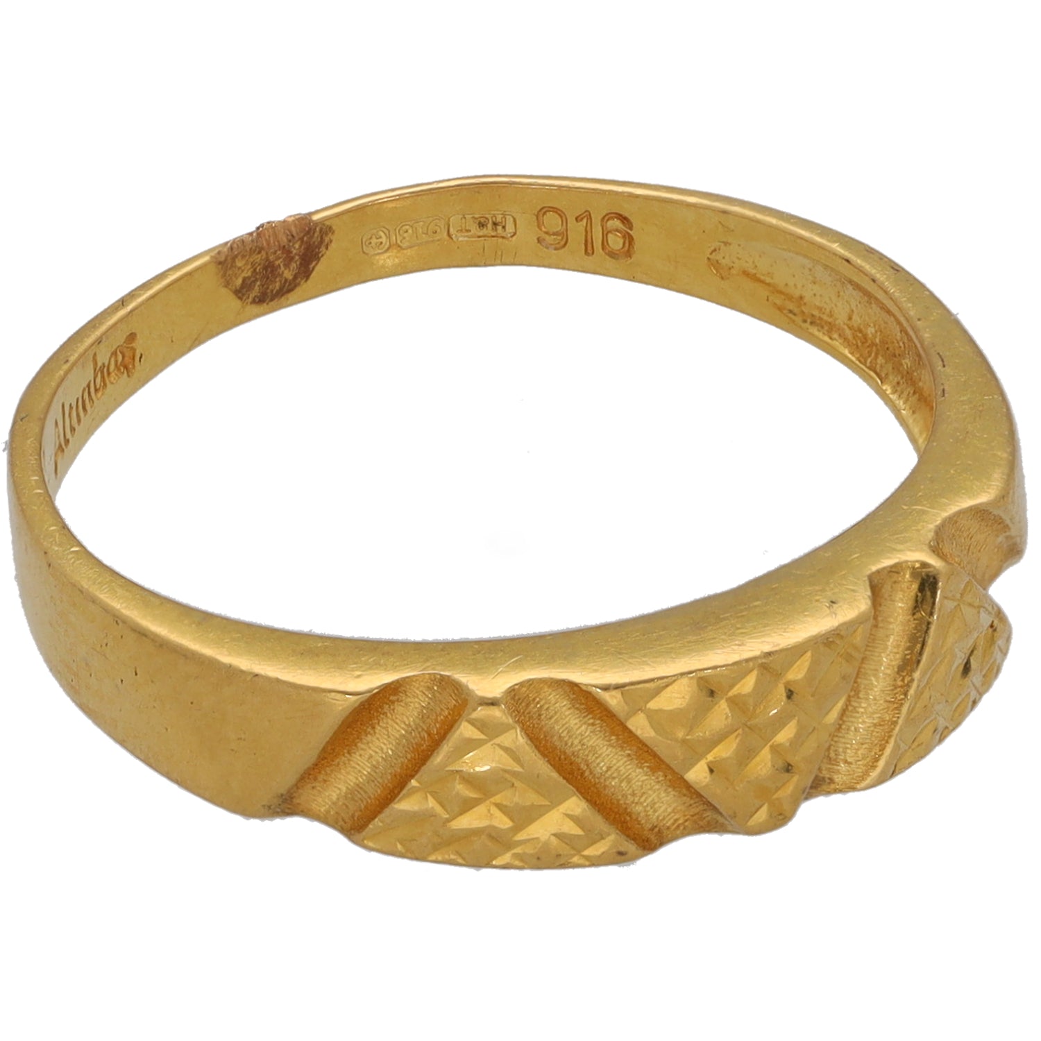 Gold-tone alternative ring with inside 916 marking and textured band design