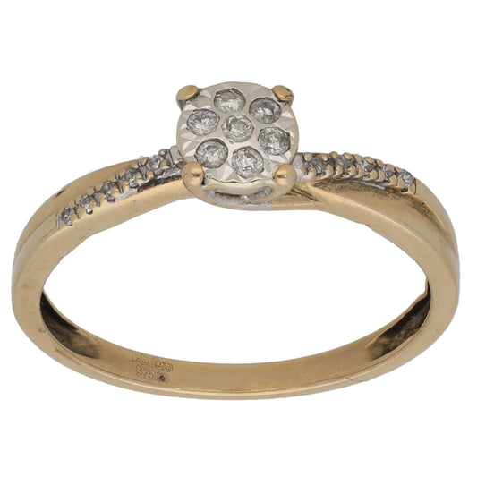 9ct Gold 0.109ct Diamond Cluster Ring Size M
