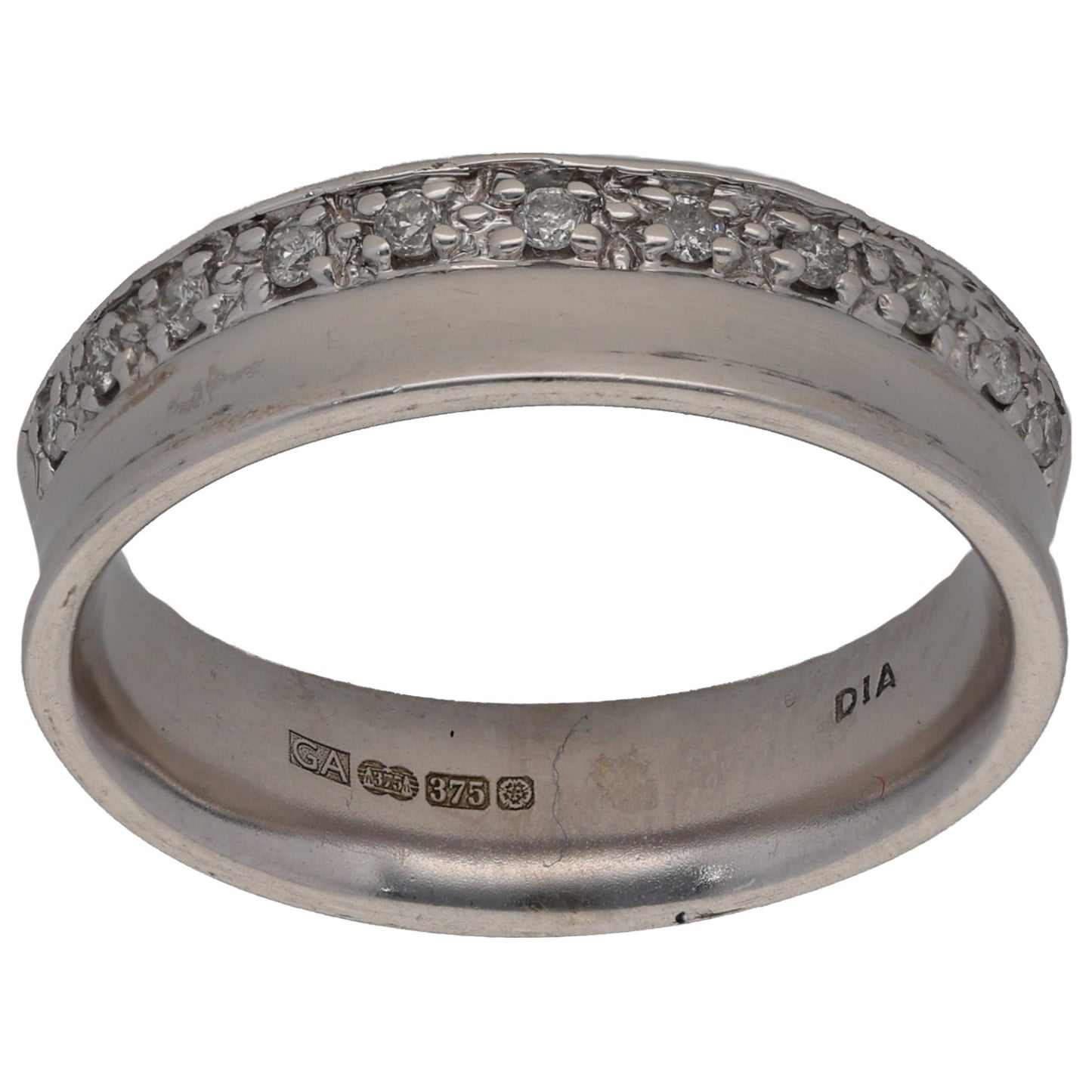 9ct White Gold 0.11ct Diamond Shaped Wedding Ring Size P