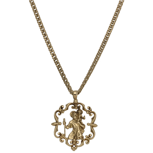 9ct Gold St Christopher Pendant With Chain