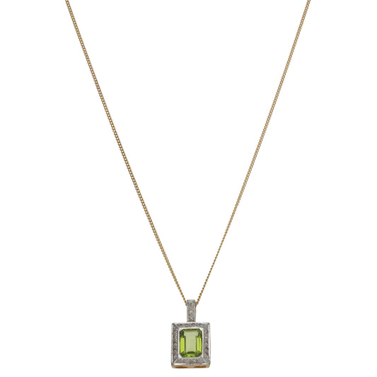 9ct Gold 0.105ct Diamond & Peridot Dress/Cocktail Pendant With Chain