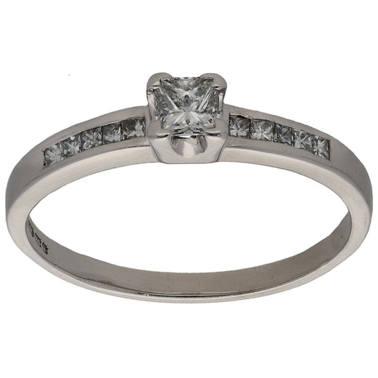 18ct White Gold 0.48ct Diamond Solitaire Ring With Accent Stones Size R