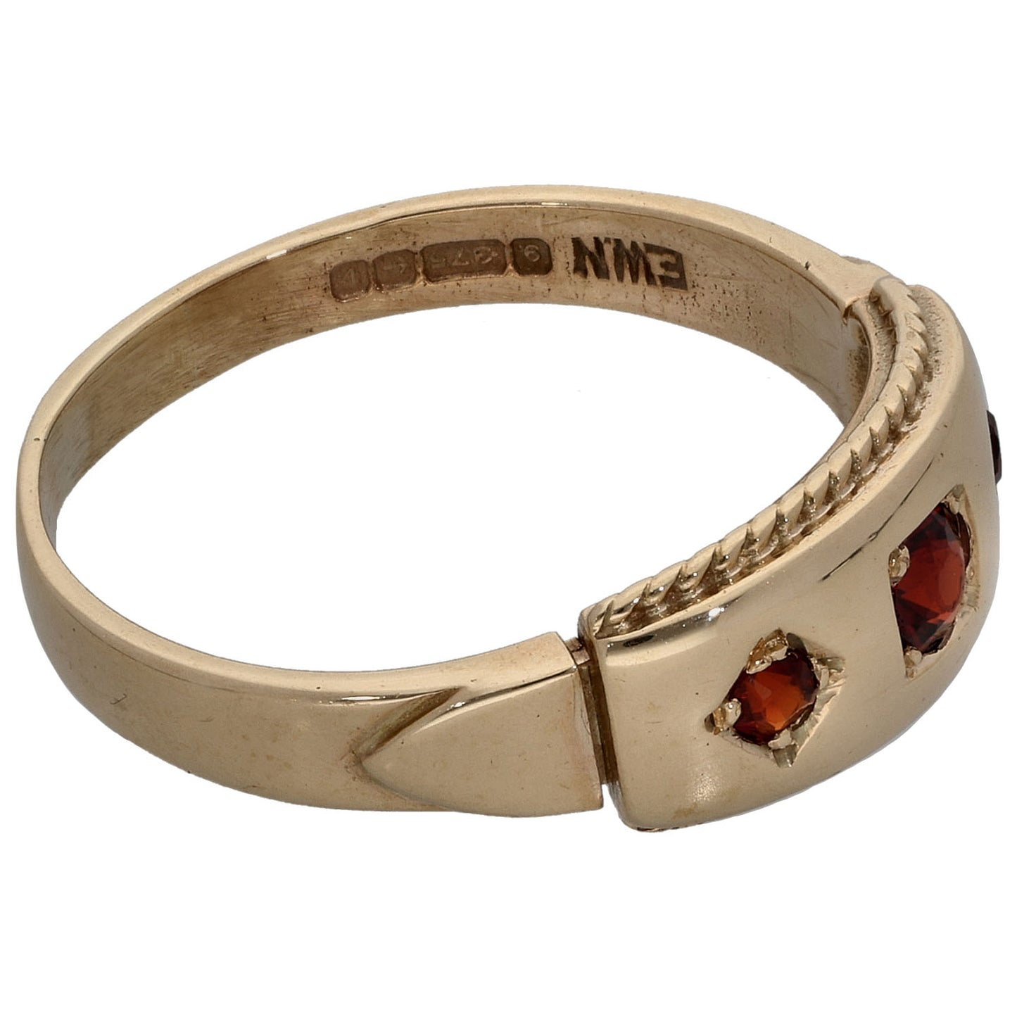 9ct Gold Garnet Three Stone Ring Size R