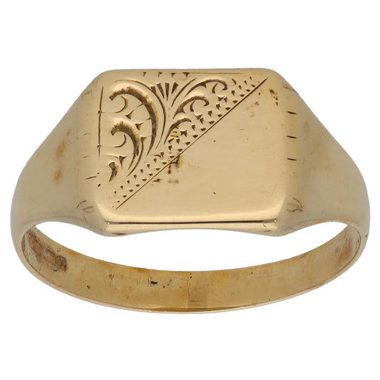 18ct Gold Patterned Signet Ring Size Y