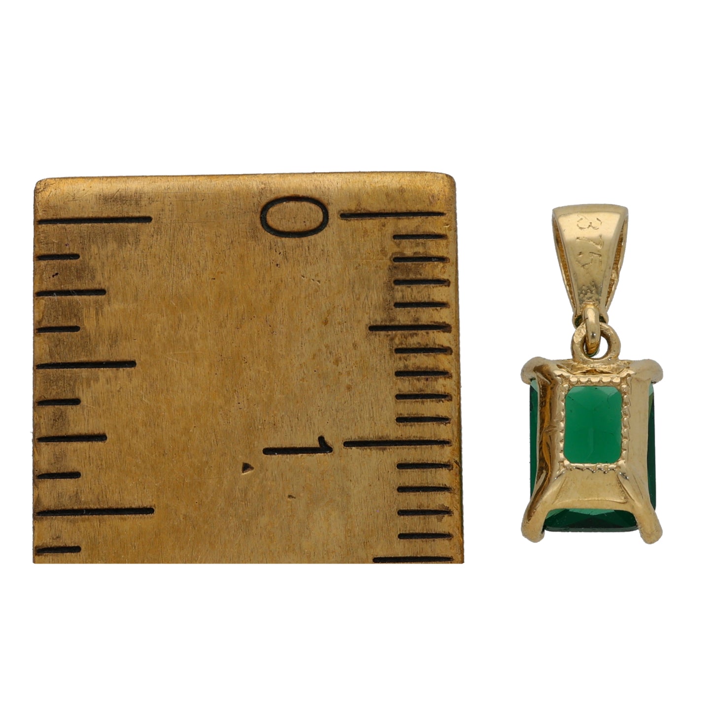 New 9ct Gold Green Cubic Zirconia Single Stone Pendant