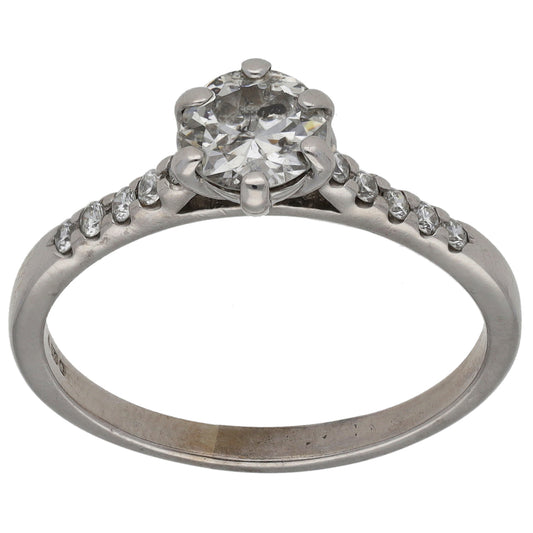 18ct White Gold 0.85ct Diamond Solitaire Ring With Accent Stones Size Q