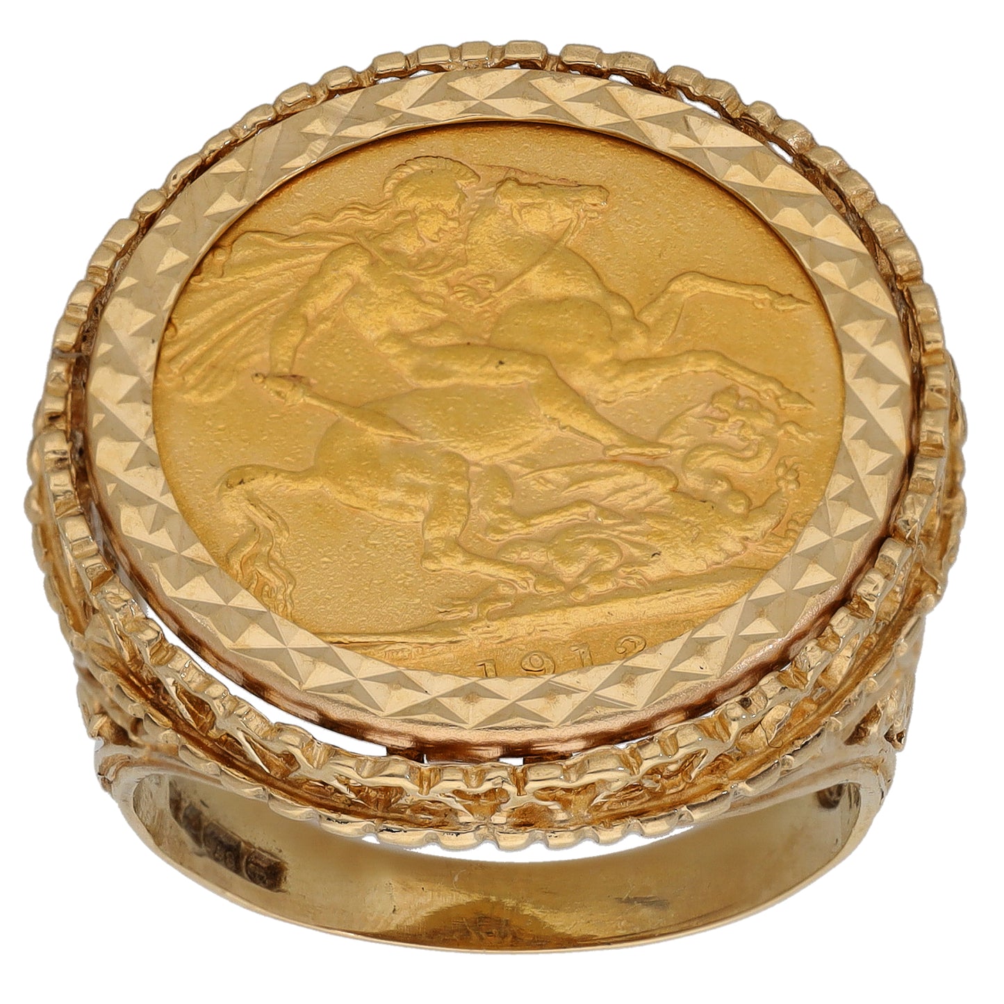 9ct Gold Full Sovereign Coin Ring Size U