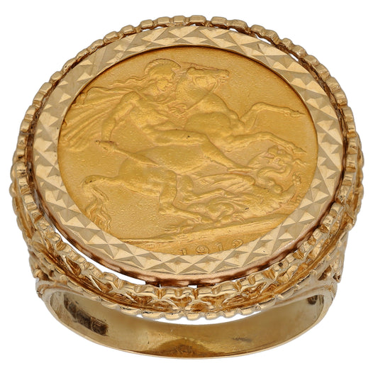 9ct Gold Full Sovereign Coin Ring Size U