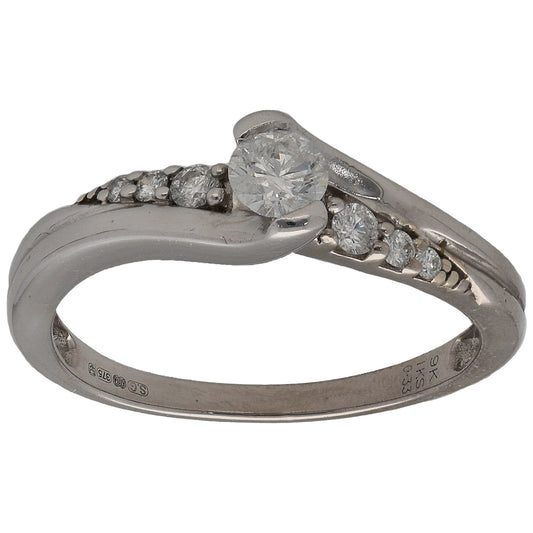 9ct White Gold 0.33ct Diamond Solitaire Ring With Accent Stones Size N