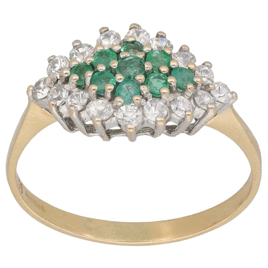 9ct Gold Emerald & Cubic Zirconia Dress/Cocktail Ring Size Q