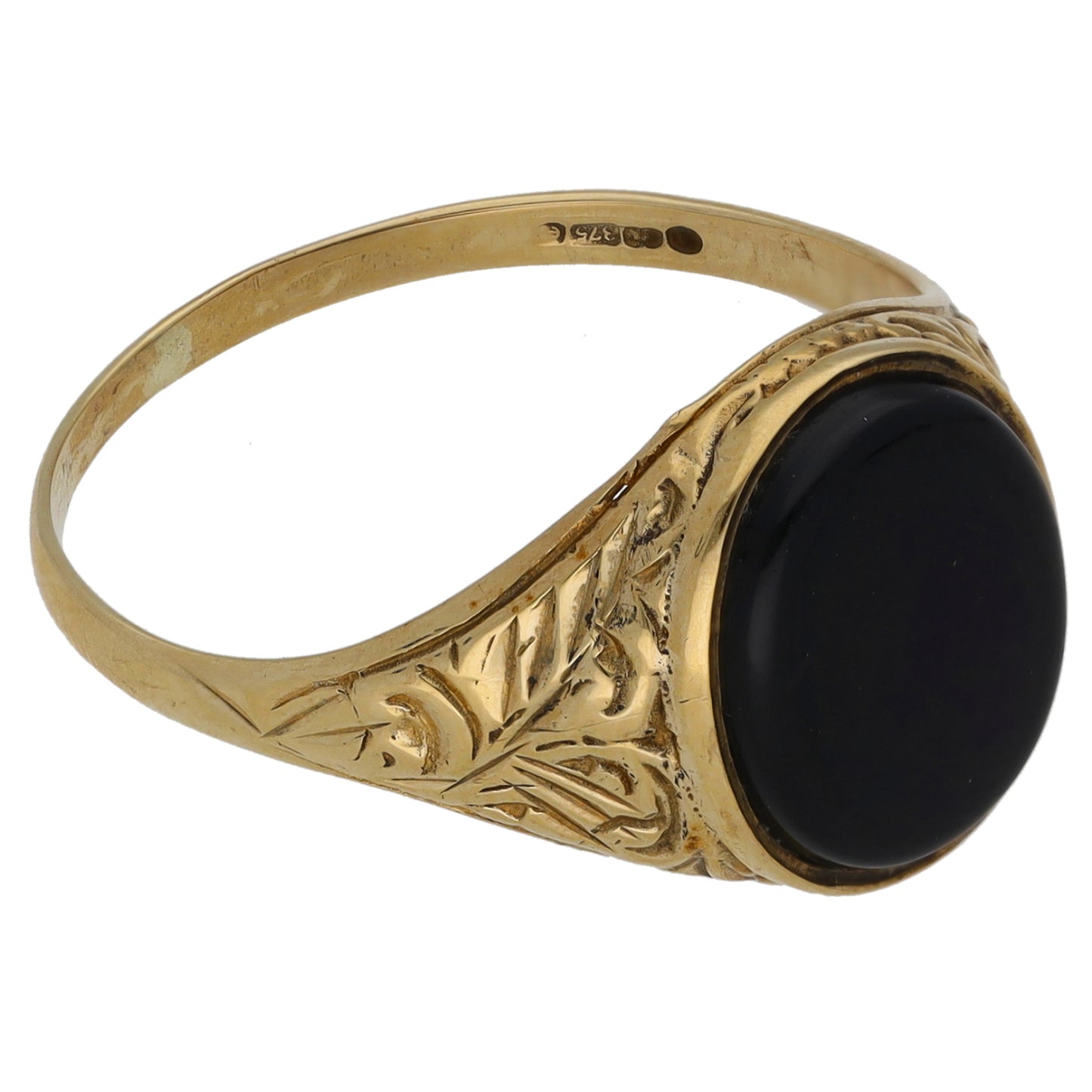9ct Gold Onyx Single Stone Signet Ring Size U