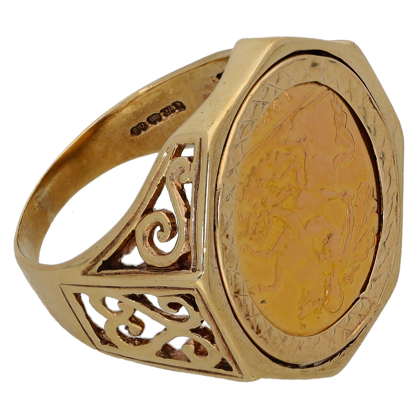 9ct Gold Half Sovereign Coin Ring Size R
