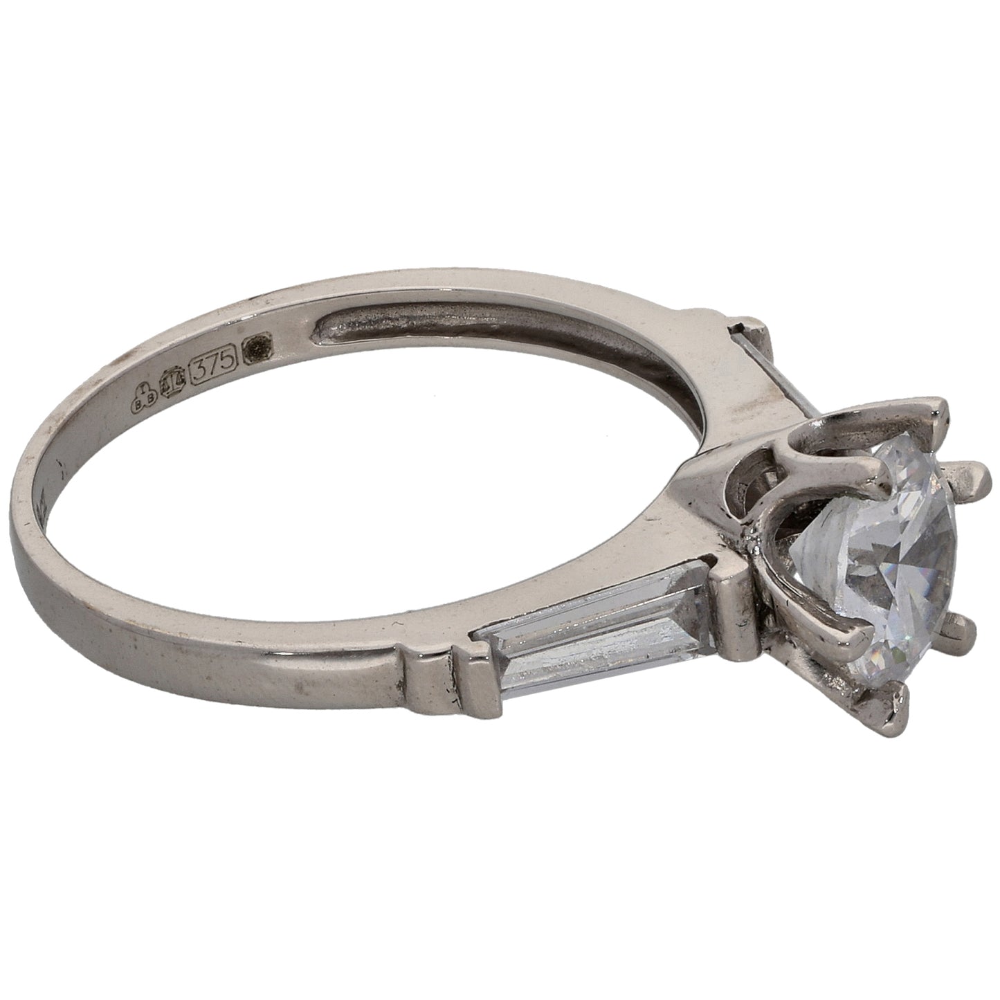 9ct White Gold Cubic Zirconia Trilogy Ring Size N