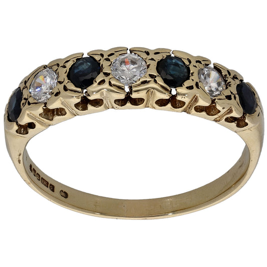 9ct Gold Sapphire & Cubic Zirconia Half Eternity Ring Size Q