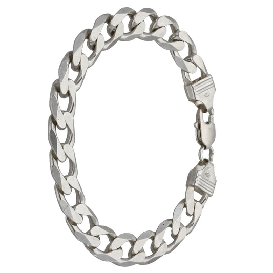 Polished sterling silver curb link bracelet with visible box clasp sections