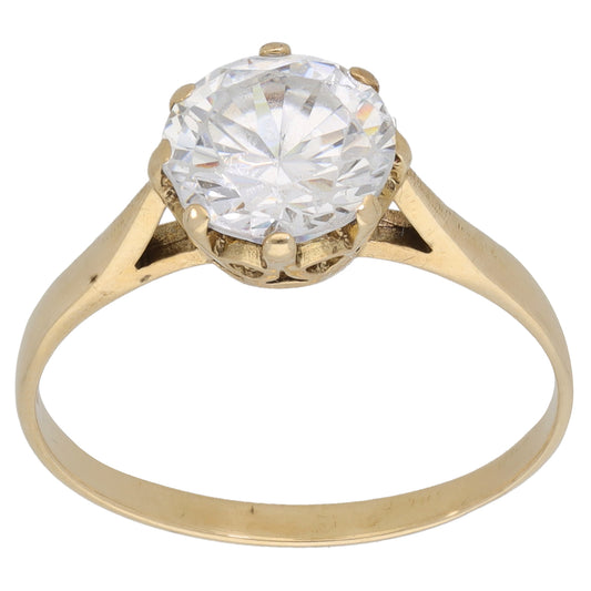 9ct Gold Cubic Zirconia Single Stone Ring Size P