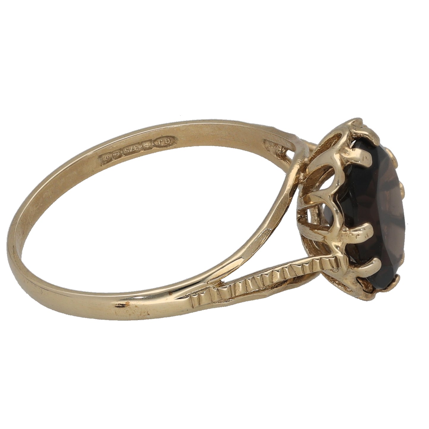9ct Gold Smoky Quartz Single Stone Ring Size P