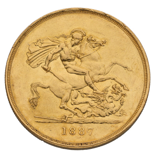 22ct Gold Queen Victoria Quintuple Sovereign Coin 1887