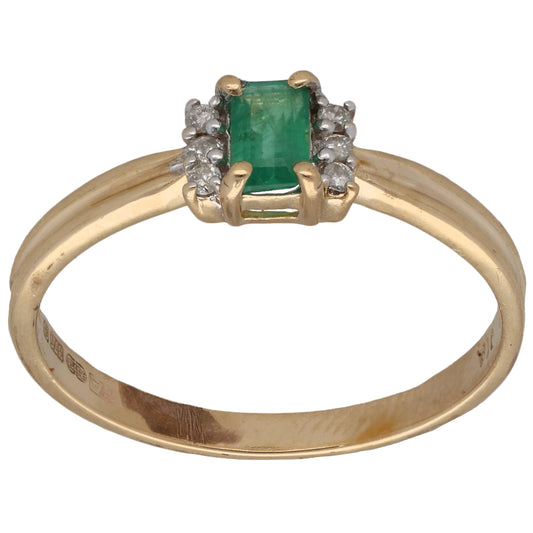 9ct Gold Emerald & 0.06ct Diamond Dress/Cocktail Ring Size Q