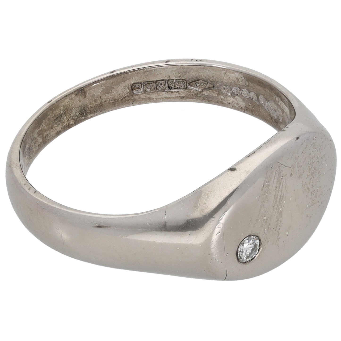 9ct White Gold 0.04ct Diamond Signet Ring Size V