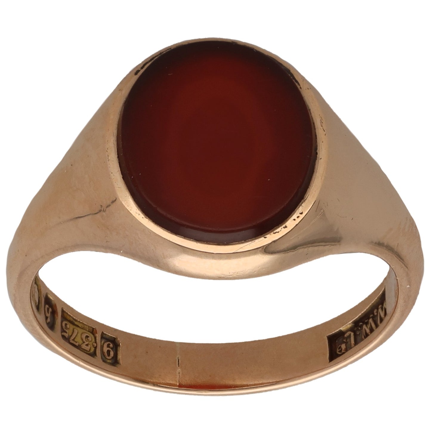 9ct Gold Carnelian Single Stone Signet Ring Size U