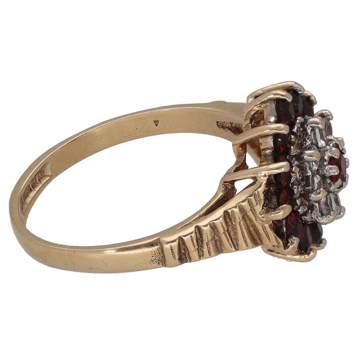9ct Gold Garnet & Cubic Zirconia Dress/Cocktail Ring Size N