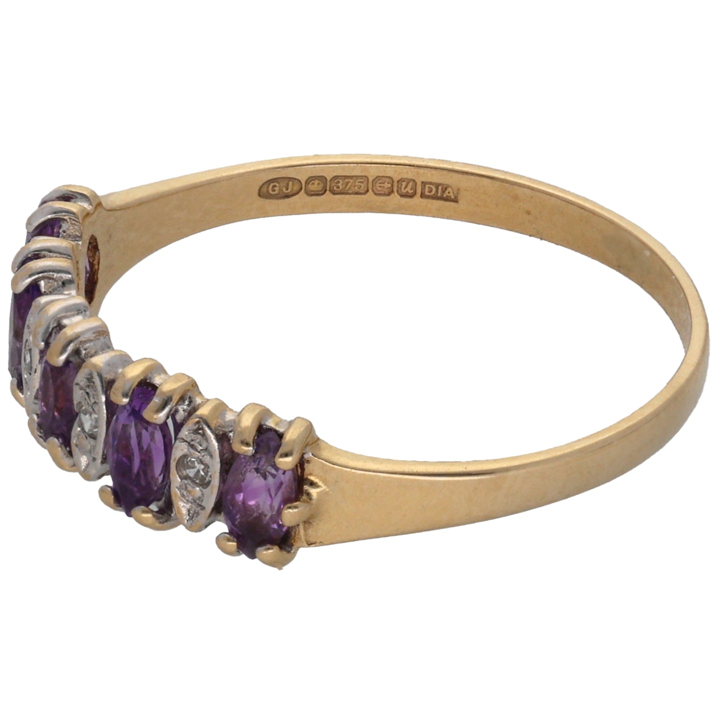 9ct Gold Amethyst & 0.02ct Diamond Half Eternity Ring Size N