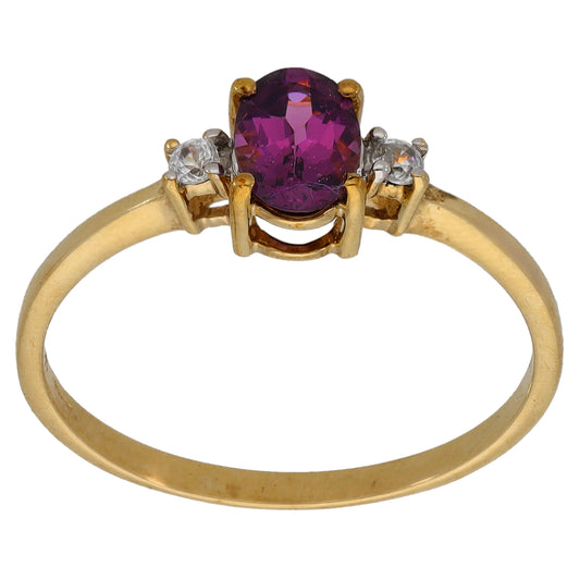 9ct Gold Spinel & Imitation Gems Trilogy Rings Size S