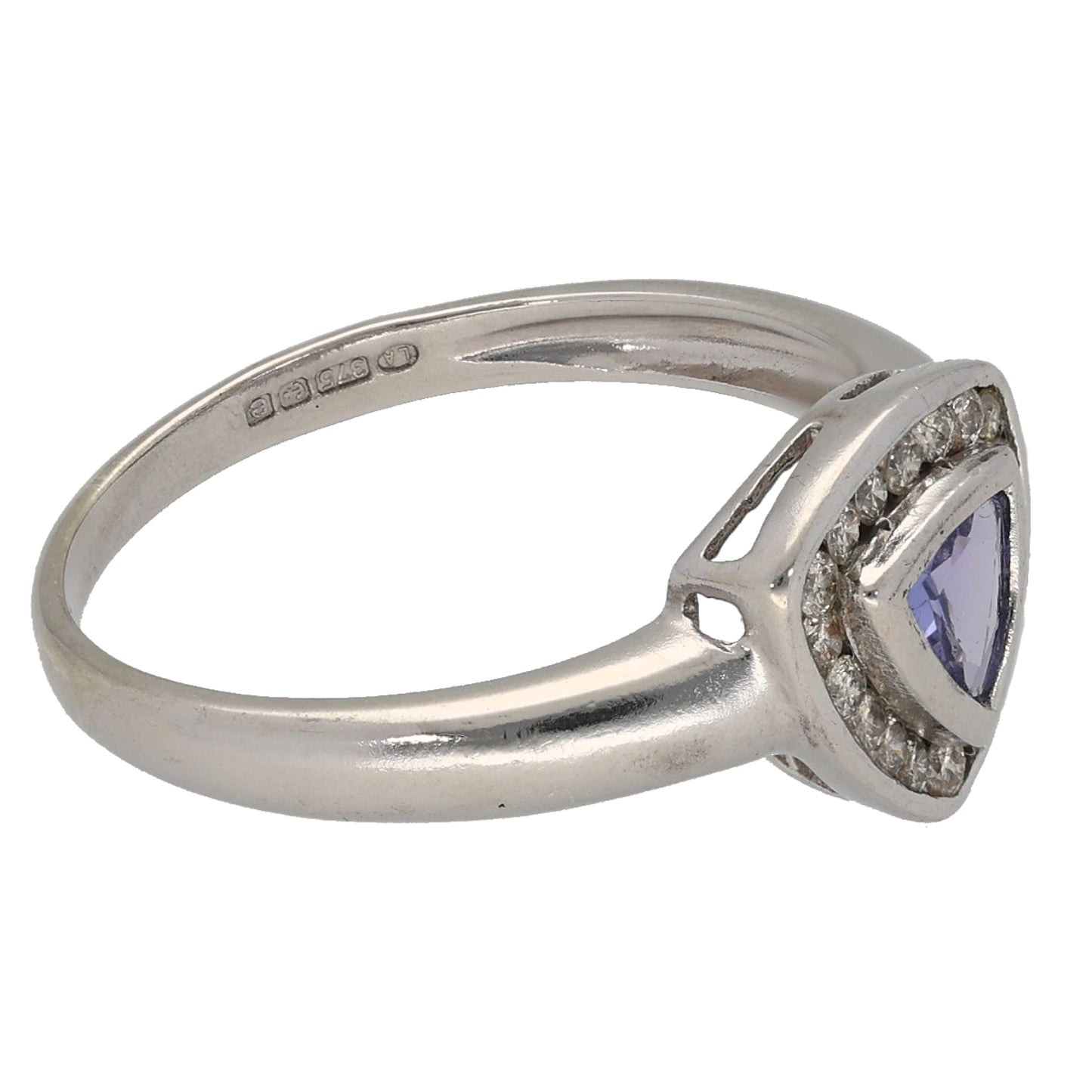 9ct White Gold Tanzanite & 0.17ct Diamond Dress/Cocktail Ring Size M