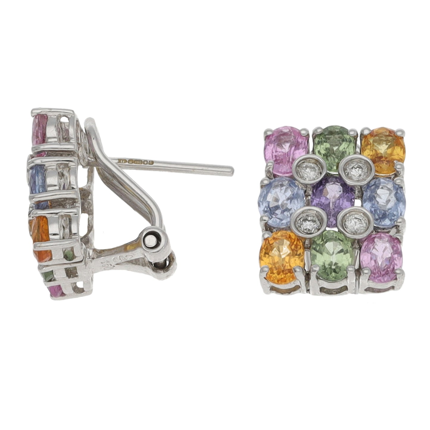 18ct White Gold Sapphire & 0.08ct Diamond Dress/Cocktail Earrings