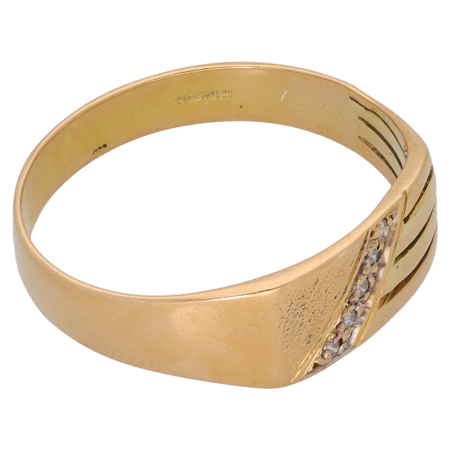 18ct Gold 0.05ct Diamond Patterned Signet Ring Size R