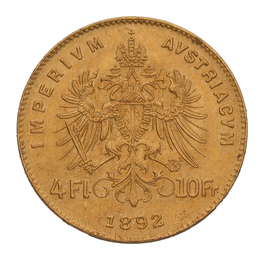 22ct Gold Austrian 10 Franc 4 Florins Coin 1892