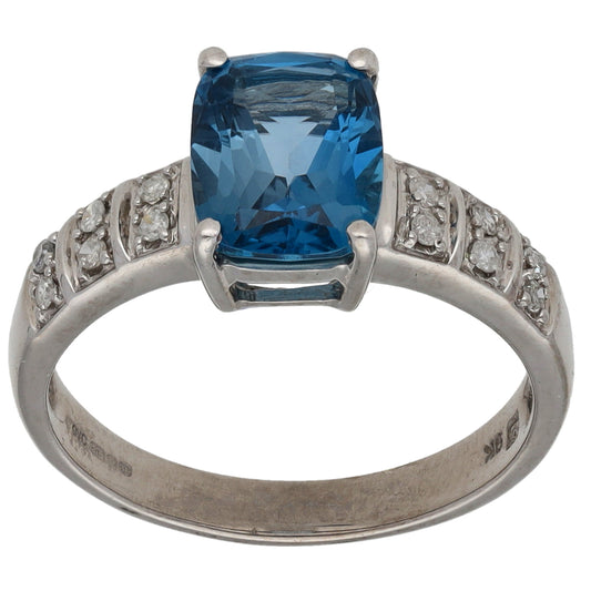9ct White Gold Topaz & 0.12ct Diamond Single Stone Ring with Accent Stones Size O
