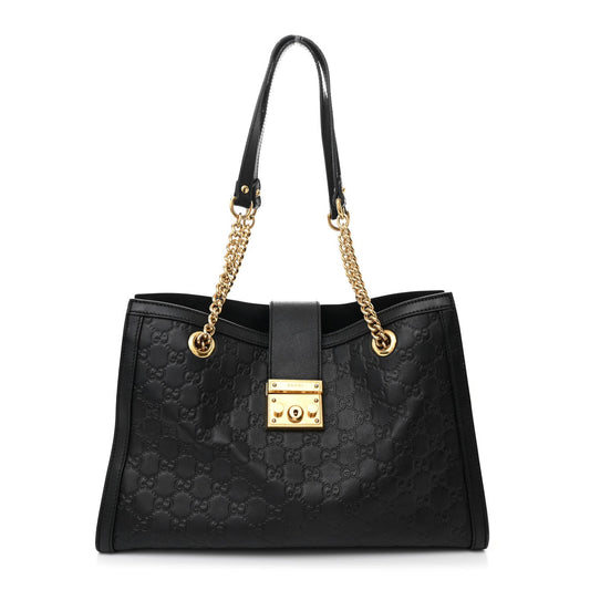 Gucci Padlock Tote Guccissima Leather Bag - Black