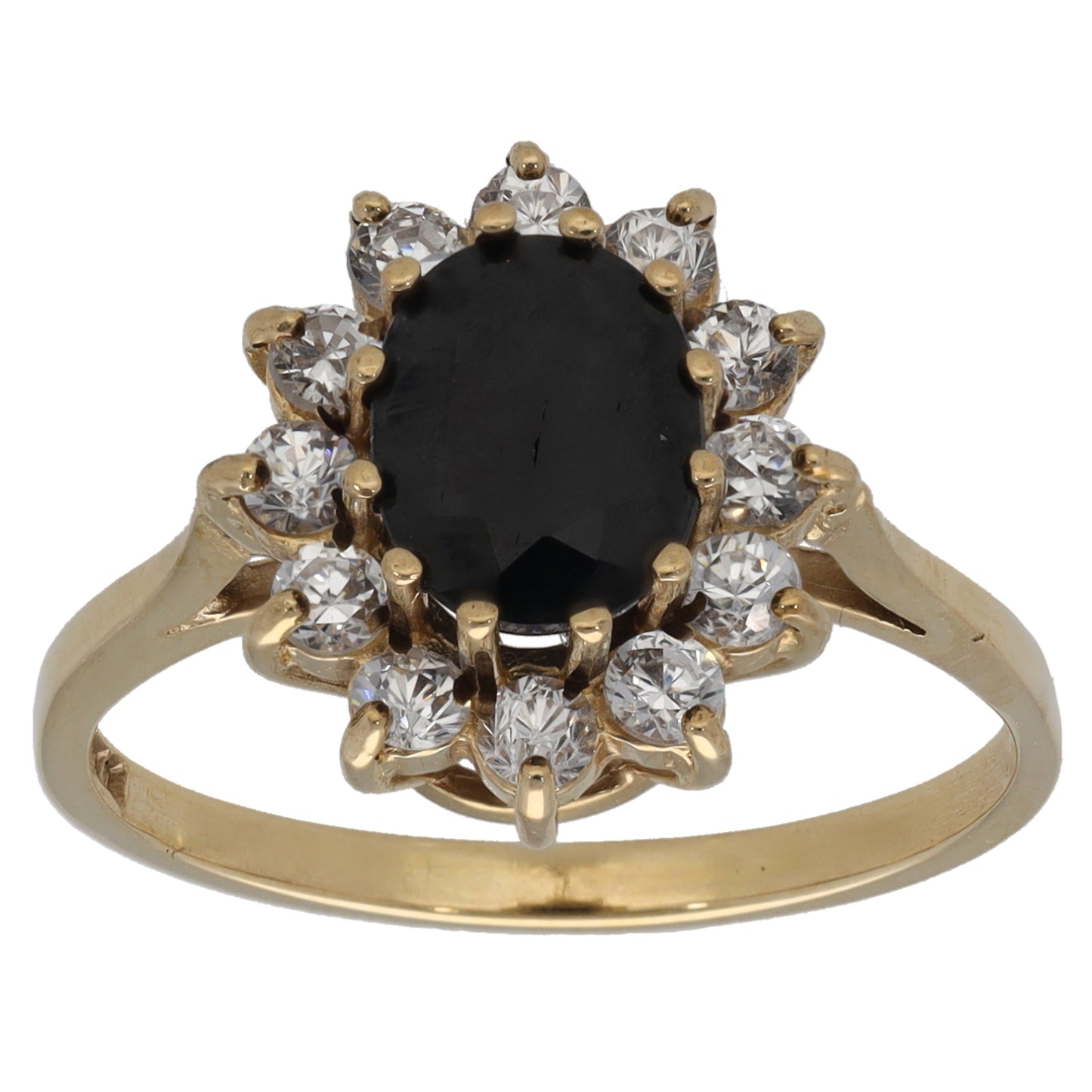 9ct Gold Sapphire & Cubic Zirconia Cluster Ring Size O