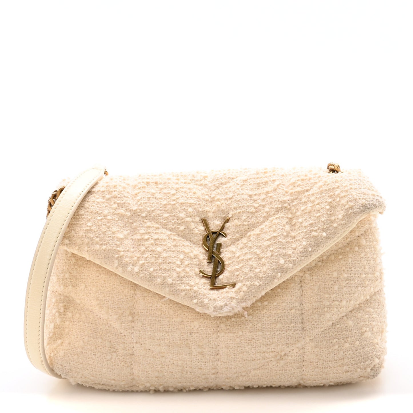 Yves Saint Laurent Loulou Puffer Bouclé Tweed Bag - Ivory