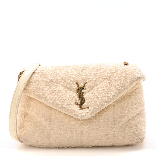 Yves Saint Laurent Loulou Puffer Bouclé Tweed Bag - Ivory