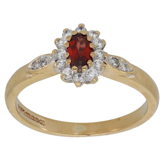 9ct Gold Garnet & Cubic Zirconia Dress/Cocktail Ring Size L