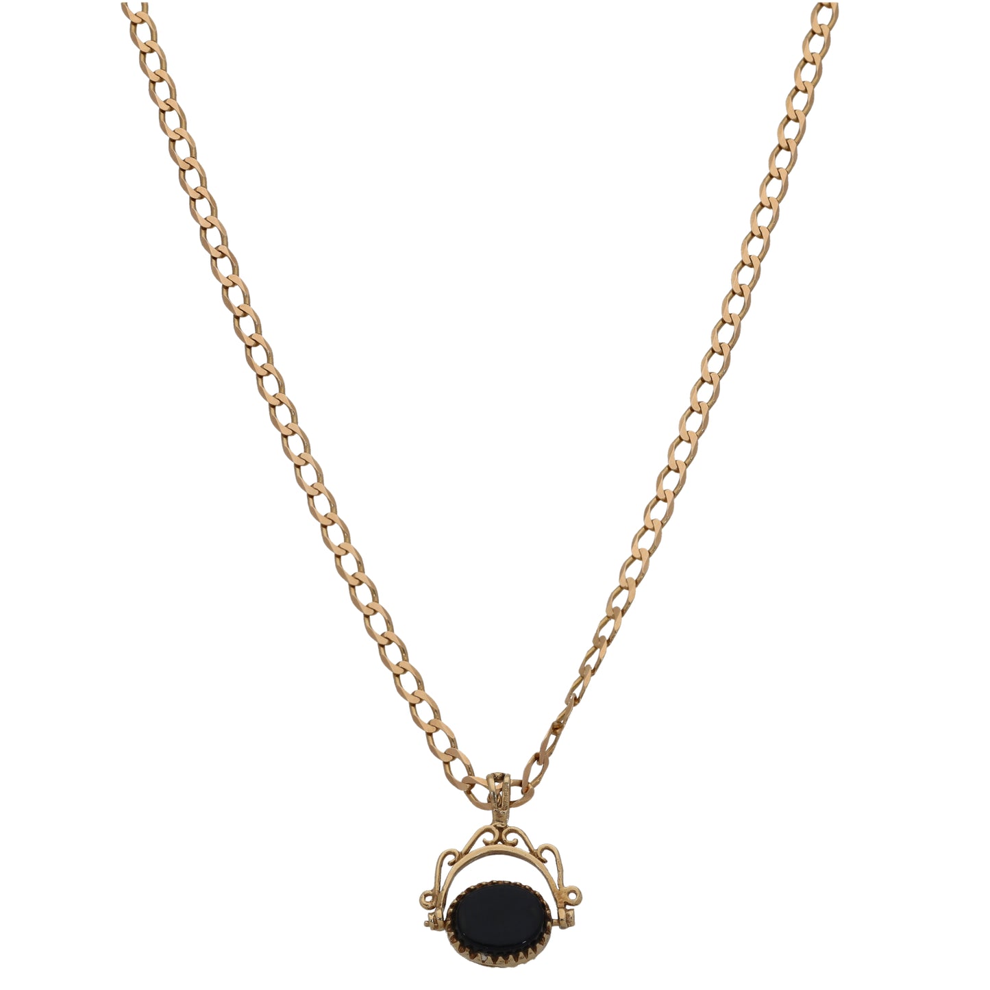 9ct Gold Carnelian & Onyx Fob Pendant With Chain